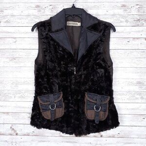 Canvasbacks Womens Wool Blend Vest S Faux Fur Quilted Front Pockets Brown 806